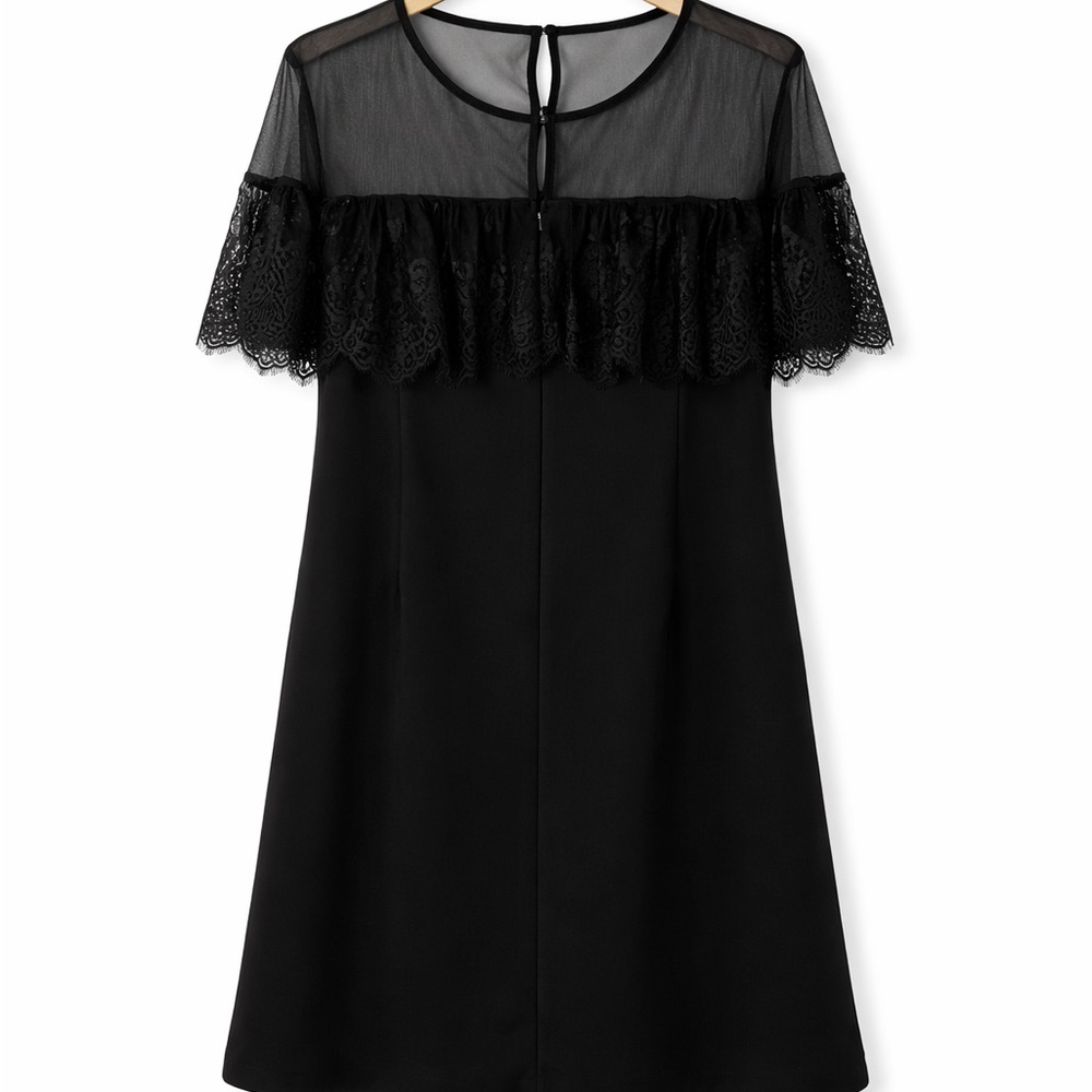 Roz & Ali Black Lace Yoke Dress NWT